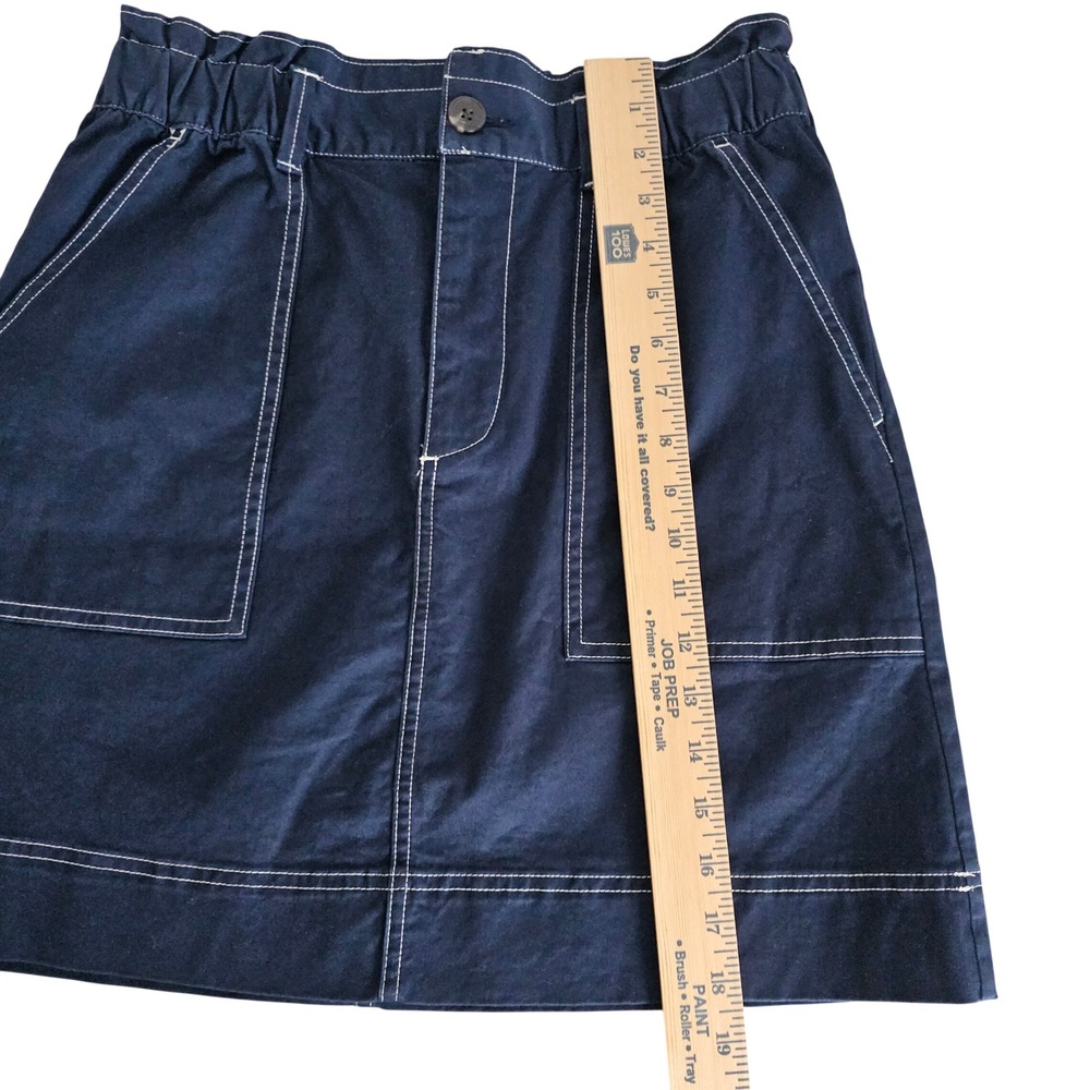 Free Assembly Navy Blue Contrast Stitch Paperbag Waist Mini Skirt Small NWT - Picture 7 of 10